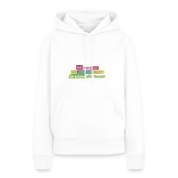 Protest Streik Demo Statement Sie säen nicht - Frauen Premium Bio Hoodie - Weiß - Vorne - Julia (174cm)