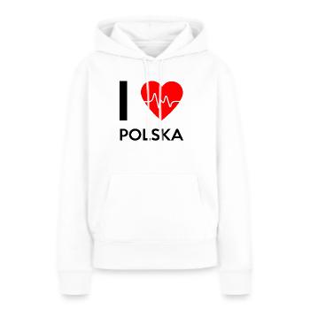 J'aime Polska - I love Polska - Sweat à capuche Premium bio Femme - blanc - Devant - Julia (174cm)