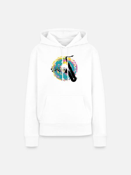 Saxofon auf Farbklecksen - Frauen Premium Bio Hoodie - Weiß