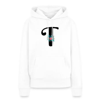 lettre T fleuris - Sweat à capuche Premium bio Femme - blanc - Devant - Julia (174cm)