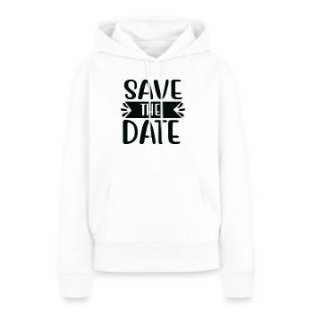 Réservez la date - Sweat à capuche Premium bio Femme - blanc - Devant - Julia (174cm)