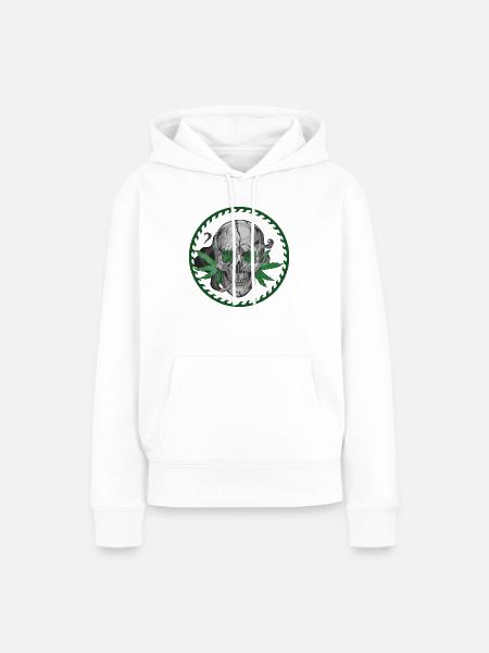 Skull Hanfblatt - Frauen Premium Bio Hoodie - Weiß