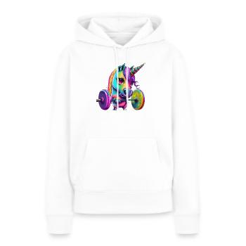 Fitness Einhorn - Frauen Premium Bio Hoodie - Weiß - Vorne - Julia (174cm)