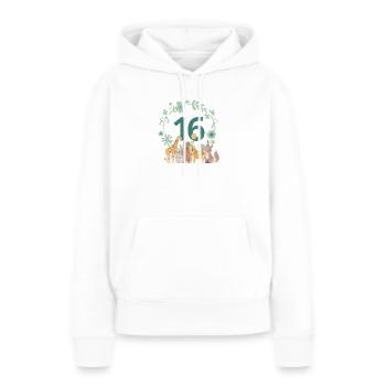 16e anniversaire - anniversaire animaux - Sweat à capuche Premium bio Femme - blanc - Devant - Julia (174cm)
