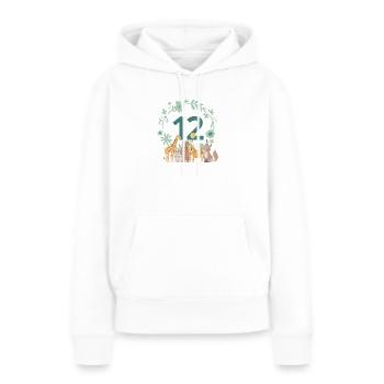 12-jähriges Jubiläum - Tiere zum zwölfjährigen Jubiläum - Frauen Premium Bio Hoodie - Weiß - Vorne - Julia (174cm)