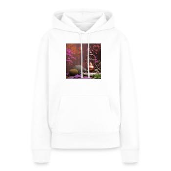 Cloche en cuivre dans un jardin zen - Sweat à capuche Premium bio Femme - blanc - Devant - Julia (174cm)
