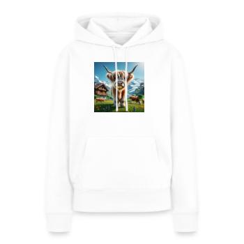 Vache Highland avec de grandes cornes impressionnantes - Sweat à capuche Premium bio Femme - blanc - Devant - Julia (174cm)