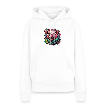Cochon porte-bonheur Cochon - Sweat à capuche Premium bio Femme - blanc - Devant - Julia (174cm)