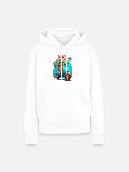 Katze fährt Roller - Frauen Premium Bio Hoodie - Weiß