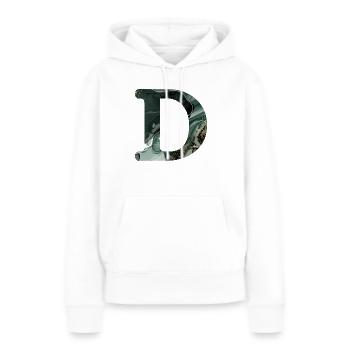 Lettre d marbré vert - Sweat à capuche Premium bio Femme - blanc - Devant - Julia (174cm)