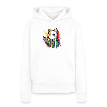 Friedenskatze Friedenszeichen - Frauen Premium Bio Hoodie - Weiß - Vorne - Julia (174cm)