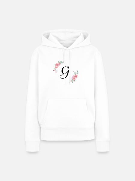 Rosa Blumenbuchstabe g - Frauen Premium Bio Hoodie - Weiß