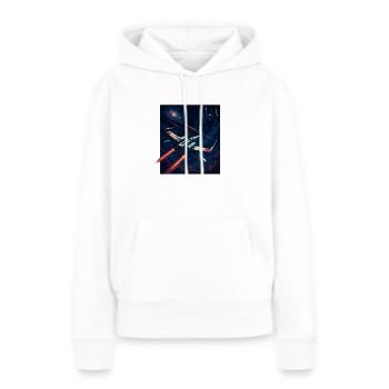 Flug durch die Galaxie - Frauen Premium Bio Hoodie - Weiß - Vorne - Julia (174cm)