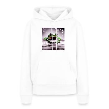 Grenouille d’eau verte flaque d’eau Drop Jump - Sweat à capuche Premium bio Femme - blanc - Devant - Julia (174cm)