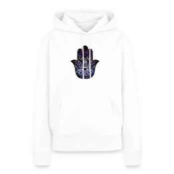 Hamsa cosmique - Sweat à capuche Premium bio Femme - blanc - Devant - Julia (174cm)