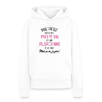 Pas facile d'être maman et Alsacienne - Sweat à capuche Premium bio Femme - blanc - Devant - Julia (174cm)
