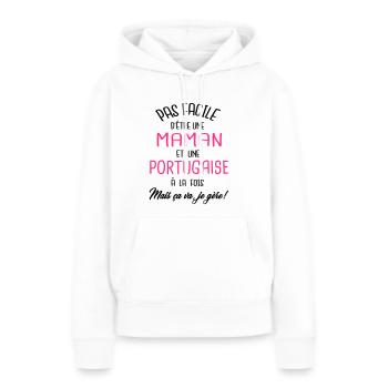 Pas facile d'être maman et Portugaise - Sweat à capuche Premium bio Femme - blanc - Devant - Julia (174cm)