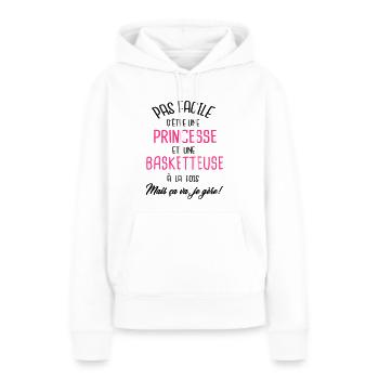 Pas facile d'être princesse et basketteuse - Sweat à capuche Premium bio Femme - blanc - Devant - Julia (174cm)