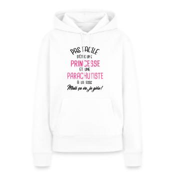 Pas facile d'être princesse et parachutiste - Sweat à capuche Premium bio Femme - blanc - Devant - Julia (174cm)