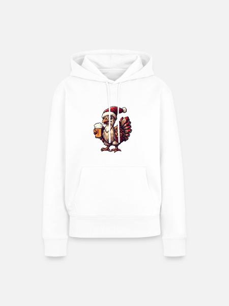 Truthahn Weihnachten Bier - Frauen Premium Bio Hoodie - Weiß