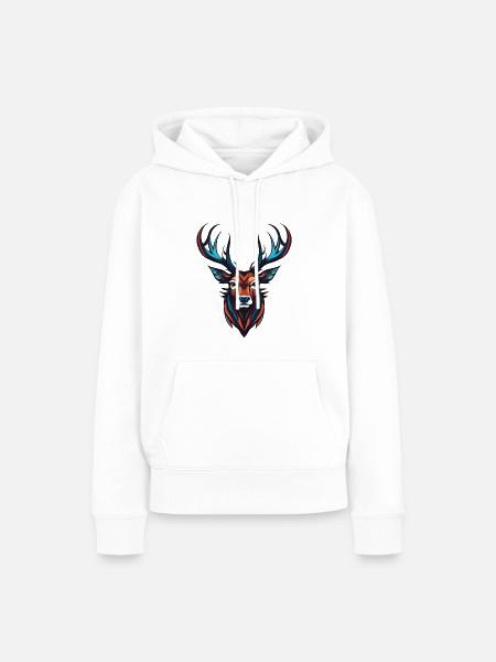 Hirsch Portrait - Frauen Premium Bio Hoodie - Weiß