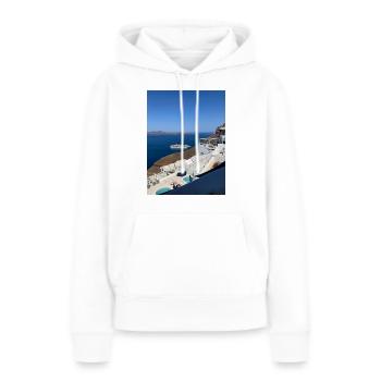 Vacances à Santorin - Sweat à capuche Premium bio Femme - blanc - Devant - Julia (174cm)