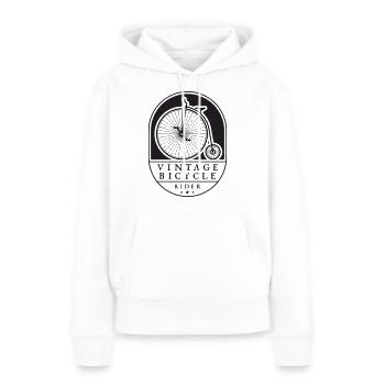Cycliste vintage, noir sur lumière, penny farthing - Sweat à capuche Premium bio Femme - blanc - Devant - Julia (174cm)
