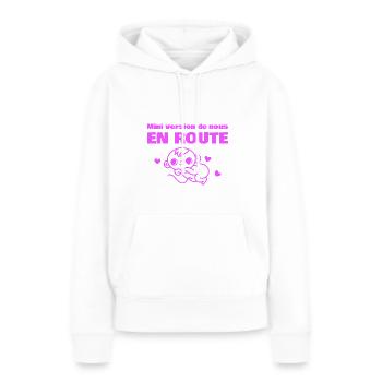 t-shirt annonce grossesse version de nous en route - Sweat à capuche Premium bio Femme - blanc - Devant - Julia (174cm)