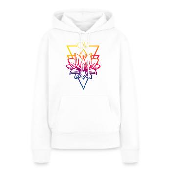 OM Essence: Zentrale Lotusblume - Frauen Premium Bio Hoodie - Weiß - Vorne - Julia (174cm)