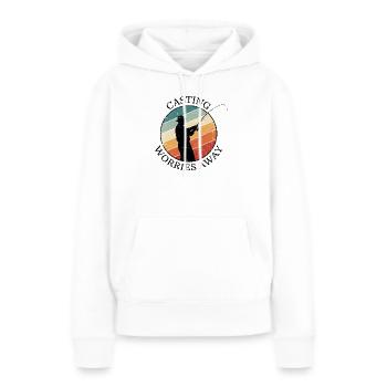 Casting Worries Away Retro Angler Motiv - Frauen Premium Bio Hoodie - Weiß - Vorne - Julia (174cm)