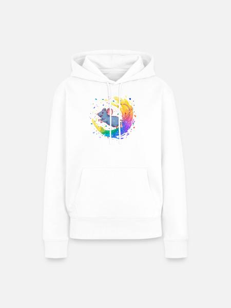 Bunte Maus im Farbwirbel - Frauen Premium Bio Hoodie - Weiß