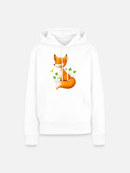 Süßer Fuchs in Kleeblättern - Frauen Premium Bio Hoodie - Weiß