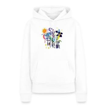 Déplacez votre attention - Sweat à capuche Premium bio Femme - blanc - Devant - Julia (174cm)