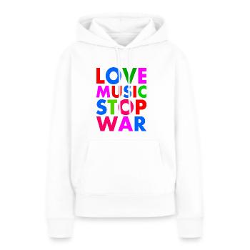 Stop war - Frauen Premium Bio Hoodie - Weiß - Vorne - Julia (174cm)
