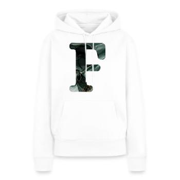 Lettre f marbré vert - Sweat à capuche Premium bio Femme - blanc - Devant - Julia (174cm)