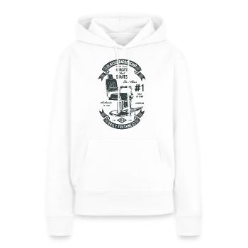 Salons de coiffure Vintage - Sweat à capuche Premium bio Femme - blanc - Devant - Julia (174cm)