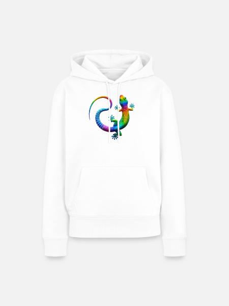 Regenbogen Gecko - Frauen Premium Bio Hoodie - Weiß