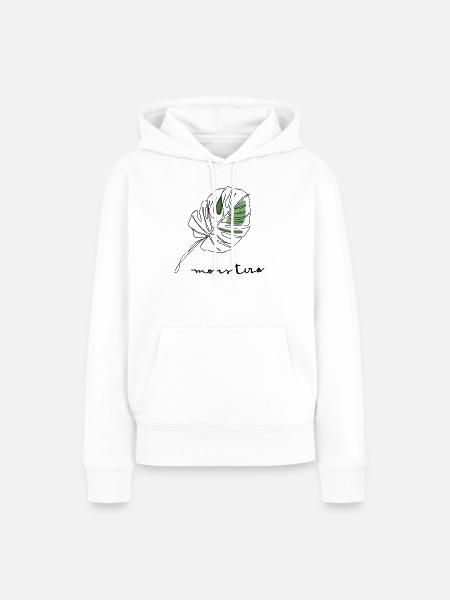 Grünes Blattfragment Skizzenstil Monstera - Frauen Premium Bio Hoodie - Weiß