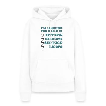 Je cherche un homme en forme - Sweat à capuche Premium bio Femme - blanc - Devant - Julia (174cm)