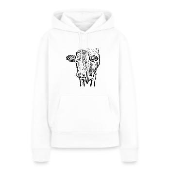 Vache Tête de Vache Noire Fermière Cadeau - Sweat à capuche Premium bio Femme - blanc - Devant - Julia (174cm)