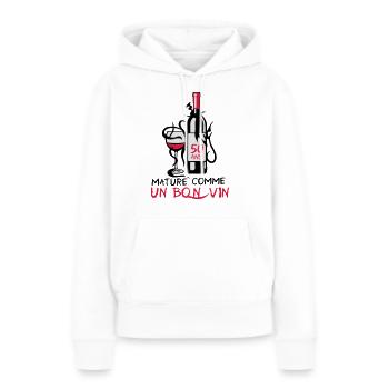 50 ans mature bouteille vin anniversaire - Sweat à capuche Premium bio Femme - blanc - Devant - Julia (174cm)