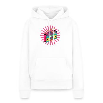 rétro, 90's, 1990, vintage, stéréo - Sweat à capuche Premium bio Femme - blanc - Devant - Julia (174cm)
