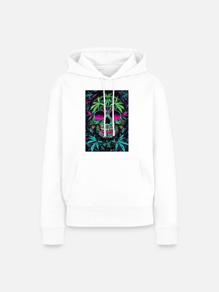 Neon Zucker Skull Hanfblätter - Frauen Premium Bio Hoodie - Weiß