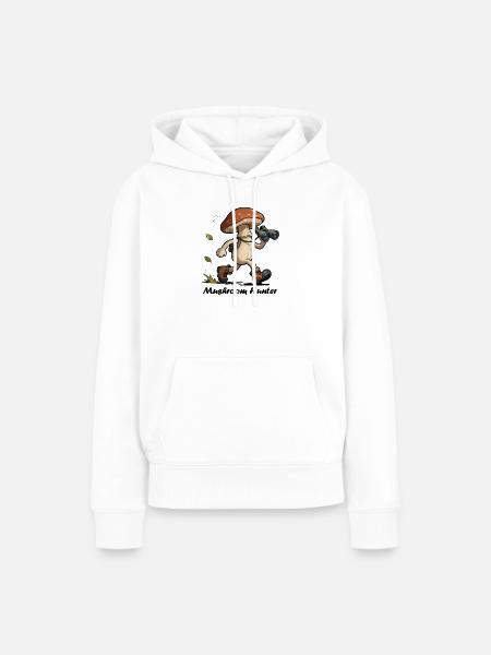 Pilz mit Fernglas, Pilzjäger - Frauen Premium Bio Hoodie - Weiß