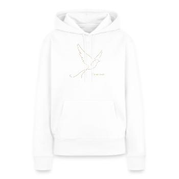 Goldene Freiheit – Filigrane Buchstaben & Taube - Frauen Premium Bio Hoodie - Weiß - Vorne - Julia (174cm)
