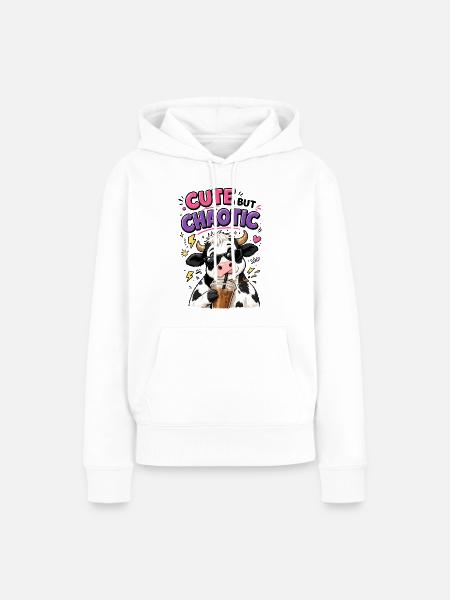 Süß aber chaotisch - Kuh mit Eiskaffee - Frauen Premium Bio Hoodie - Weiß