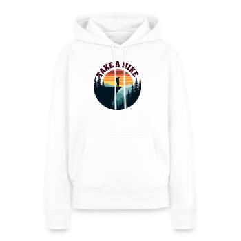 Faites une randonnée - Silhouette de montagne vintage au coucher du soleil - Sweat à capuche Premium bio Femme - blanc - Devant - Julia (174cm)