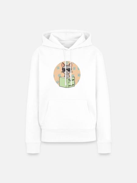 Niedliche graue Katze mit Brille - Frauen Premium Bio Hoodie - Weiß