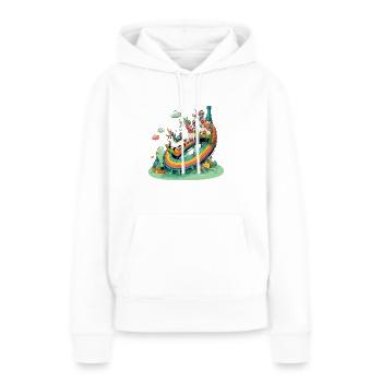 Les licornes au pays arc en ciel - Sweat à capuche Premium bio Femme - blanc - Devant - Julia (174cm)