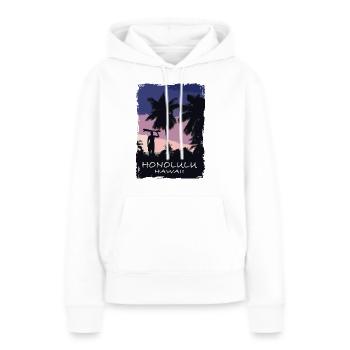 Honolulu - Hawaii - Beach - Surfing - Surfer - Frauen Premium Bio Hoodie - Weiß - Vorne - Julia (174cm)
